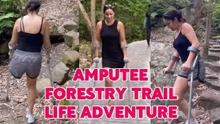 Thumbnail: Amputee Lady Crutches User: Walking an Uneven Forest Trail After Amputation 