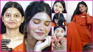 Thumbnail: Step-by-step RAKHI/FESTIVAL MAKEUP for BEGINNERS | MAKEUP/SKINCARE/HAIR/NAIL/DRESS/JEWELLERY | 