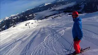 Thumbnail: Fast downhill skiing Flachau in the Austrian alps 2018. First morning run on prepped slopes.