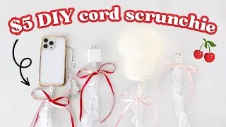 Thumbnail: PINTEREST INSPIRED DIY CORD COVER SCRUNCHIE w/ RIBBON BOW 🎀 balletcore room decor tutorial