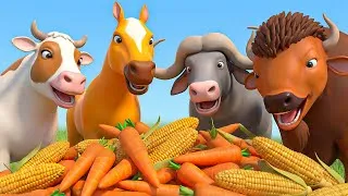 Thumbnail: Cow & Buffalo Farming Story | Feeding Carrots & Corn to Horses and Bison Adventure