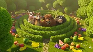 Thumbnail: Farm Maze Adventure | Cow, Horse & Bull Race to Win Fruits!