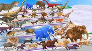 Thumbnail: Animals vs Dinosaurs Speed Race Run Zigzag Down Course! from Outside: Which is the Fastest? ARBS