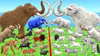 Thumbnail: EPIC BATTLE Cenozoic Hybrid Beasts Vs Albino Itself Size Woolly Mammoth Vs Albino Elephant Lion Bull