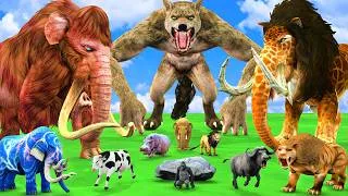 Thumbnail: 5 Giant Mammoth Elephant Cow Vs Giant Godzilla Shin Vs 5 Giant Tiger Lion Saved By Woolly Mammoth