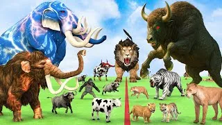 Thumbnail: 5 Giant Mammoth Elephant Cow Vs Giant Indian Bison Vs 5 Giant Lion Tiger Saved By Woolly Mammoth