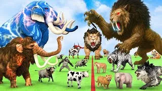 Thumbnail: 5 Giant Mammoth Elephant Cow Vs Giant Monster Lion Vs 5 Giant Lion Tiger Saved By Woolly Mammoth