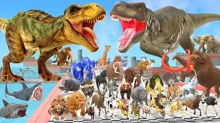 Thumbnail: Dinosaurs Bridge Challenge T-Rex Dinosaur Vs Wild Animals Epic Battle Animal Revolt Battle Simulator