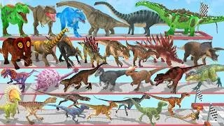 Thumbnail: Dinosaurs Speed Race Run Zigzag Down Course! from Outside: Which is the Fastest Dinosaur? ARBS
