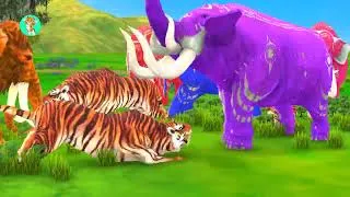 Thumbnail: 5 Giant Mammoth Elephant Cow vs Giant Venom Horse vs 5 Giant Lion Tiger Cub Saved By Wolly Mammoth