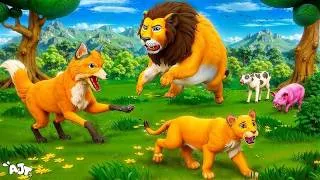 Thumbnail: Fox Causes Chaos in the Jungle! Lion & Pig & Cow React 😂 Animals Funny Moments