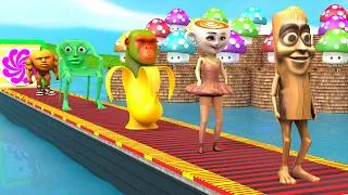 Thumbnail: Playing as Spiderman in Long Slide Game with Cow Elephant Gorilla Hippo Tiger. Funny 3d Animal Game