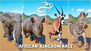 Thumbnail: African Kingdom Animals Race in Planet Zoo | Elephant, Rhino, Zebra, Leopard, Gorilla, and Porcupine