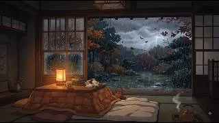 Thumbnail: Heavy Autumn Rain & Thunder 🌧️ Sleep Instantly in a Cozy Anime Village (White Noise)