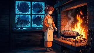 Thumbnail: Late Night Mountain Cabin 🥩 Sizzling Wagyu Steak & Freezing Rain ASMR (Sleep/Study)