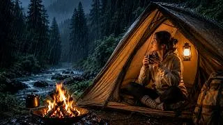 Thumbnail: Solo Camping in Heavy Rain – Cozy Tent, Campfire & Peaceful Overnight Sleep