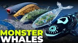 Thumbnail: Bahamut Vs Colossal Whale Vs Moon Harvester | Epic Monster Whale Size Comparison
