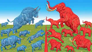Thumbnail: Giant Blue Bull vs Red Mammoth Elephant! 🐂🦣 Who Will Win?