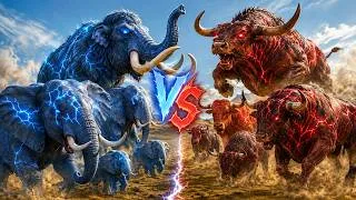 Thumbnail: Giant Bull vs Mammoth Elephant! 🐂🦣 Who Will Win the Epic Animal Battle?