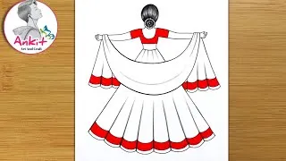 Thumbnail: How to draw a Girl in beautiful lehenga | girl backside drawing | girl in traditional dress art