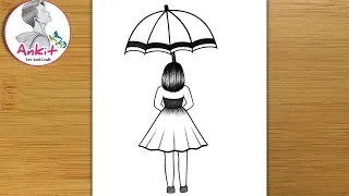 Thumbnail: How to draw a Girl with umbrella | Rainy season drawing | Girl backside drawing easy for beginners 