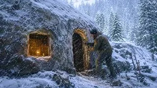 Thumbnail: Building a Hidden Shelter Beneath a Massive Boulder to Survive a Blizzard | By @CreativeDIY88 .