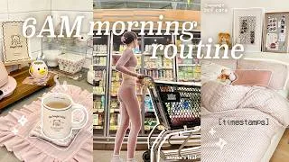 Thumbnail: 6AM summer morning routine⛅️ w/ timestamps! healthy & productive, daily makeup tutorial, self care🫧