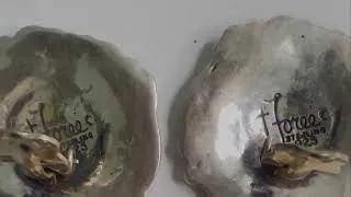 Thumbnail: Vintage T Foree 925 Sterling Silver Faux Pearl Luggage Earrings