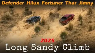 Thumbnail: Long Sandy Hill-climb Offroading: Defender, Thar, Fortuner, Hilux, Jimny