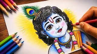 Thumbnail: Little Krishna Drawing Colour | Simple and Easy Drawing of Lord Krishna /Krishna ji ki Drawing Color
