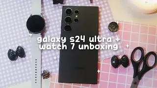 Thumbnail: Galaxy S24 Ultra & Watch 7 aesthetic unboxing 🖤💖 | Samsung tech + phone case haul 2026 ✨