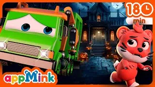 Thumbnail: 🎃👻🗑️ Haunted Trash Cans! 🧟‍♂️🎭🍬 Garbage Truck's Halloween Sweep 🚛💀 #appmink #nurseryrhymes