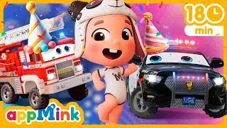 Thumbnail: 🎉🥳🎂 Birthday Fun! 🚗🚒🚓 Vehicle Celebration! 🎈🎁🚜 #appmink #nurseryrhymes #kidssong #cartoon
