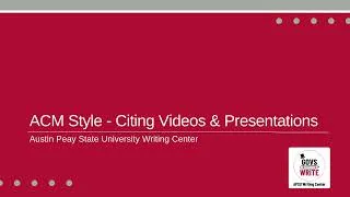 Thumbnail: ACM Style - Citing Videos & Presentations