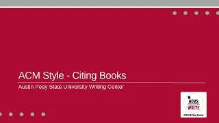 Thumbnail: ACM Style - Citing Books