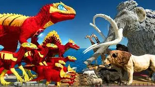 Thumbnail: Iron Man Indominus Rex vs Mammoth Team | Dinosaurs Bridge Challenge | Animal Revolt Battle Simulator