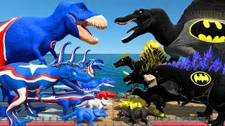 Thumbnail: Captain America T-Rex vs Batman Spinosaurus | Cage Bridge Challenge | Animal Revolt Battle Simulator