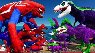 Thumbnail: Spiderman D-Rex vs Joker T-Rex | Dinosaurs Bridge Challenge | Animal Revolt Battle Simulator