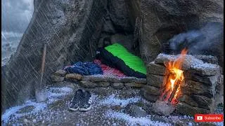 Thumbnail: Caught in Heavy Rain & Thunder: Building a Warm, Cozy Stone Shelter to Survive the Storm/ASMR