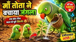 Thumbnail: Cute Mother Parrot Story 🐦💚 | Maa Tota Ne Bachaya Sukha Jungle 🌱 | Emotional Animation