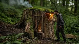 Thumbnail: Building a Secret Shelter Inside a Giant Tree Stump | Solo Bushcraft, Survival