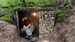 Thumbnail: Bushcraft shelter in the rain | Building a Secret Dugout Shelter -Survival
