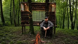 Thumbnail: Solo Bushcraft: Building a Cozy Log Cabin in the Wild | Fire Making & Relaxing in the Woods