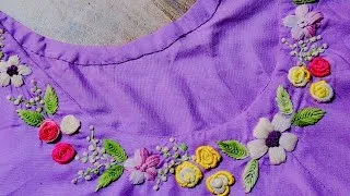 Thumbnail: 🌸How to make it Easy Floral Neck Embroidery 🪡 design 😍[Neck Embroidery Tutorial]