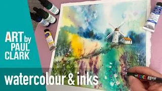 Thumbnail: How to Paint a Meadow of Wild Flowers with a Windmill in Watercolour and Ink