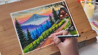 Thumbnail: ✨Mountain village landscape with oil pastel - Step by step-by-step🌈❤️