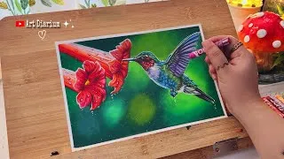 Thumbnail: ✨ Hummingbird Drawing with Oil Pastels | Vibrant Nature Art Tutorial | Easy Bird Painting 🐦🌺