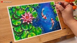 Thumbnail: Koi fish water lily drawing with oil pastel - step by step