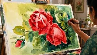 Thumbnail: 🎨 Watercolor Step-by-Step Rose Flower Painting Tutorial | Beginners | Advanced