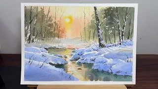 Thumbnail: Watercolor Painting of the Peaceful Winter Forest